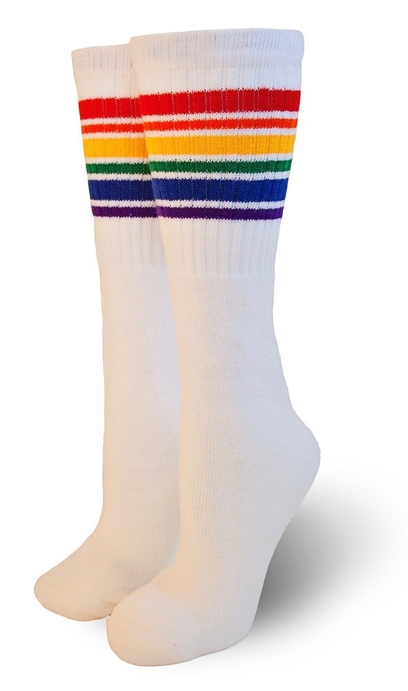 "Fearless" White Knee High Pride Socks - Pigeon's Roller Skate Shop