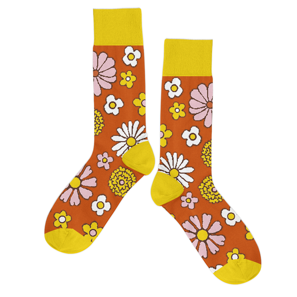 Crew Length Tube Socks - FLOWER POWER - Pigeon's Roller Skate Shop