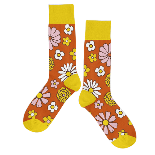 Crew Length Tube Socks - FLOWER POWER - Pigeon's Roller Skate Shop