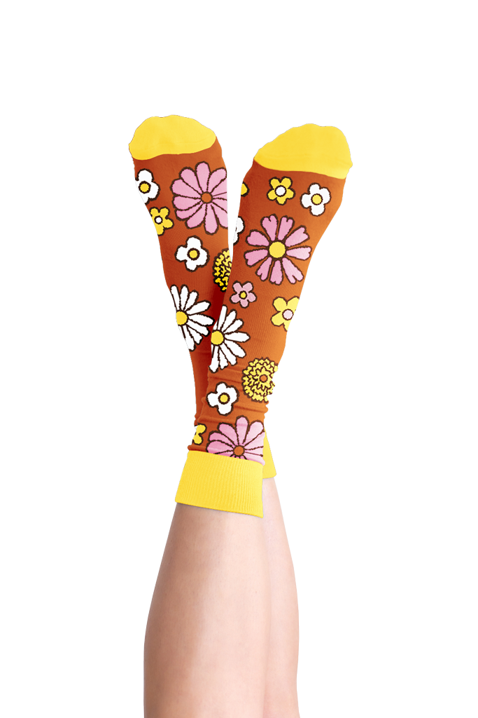 Crew Length Tube Socks - FLOWER POWER - Pigeon's Roller Skate Shop