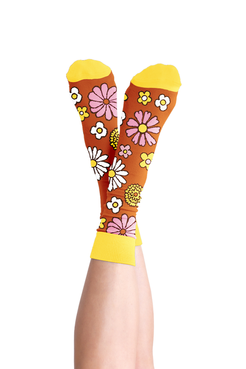 Crew Length Tube Socks - FLOWER POWER - Pigeon's Roller Skate Shop