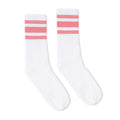 SOCCO Crew Length Socks - WHITE W/ PINK STRIPES - Pigeon's Roller Skate Shop