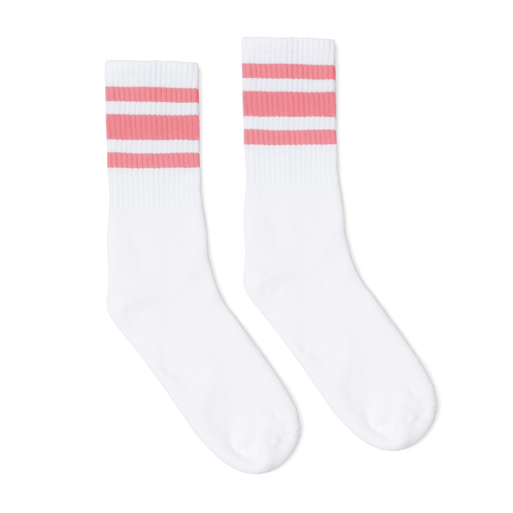 SOCCO Crew Length Socks - WHITE W/ PINK STRIPES - Pigeon's Roller Skate Shop