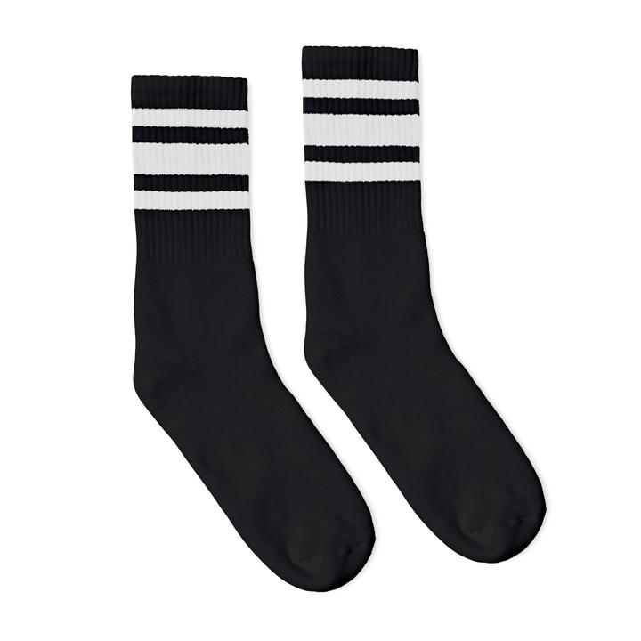 SOCCO Crew Length Socks - BLACK W/ WHITE STRIPES - Pigeon's Roller Skate Shop