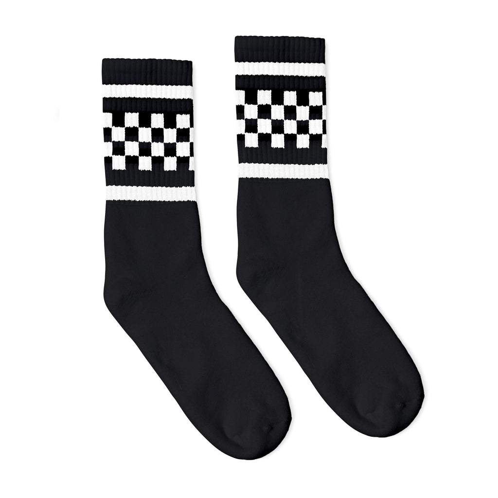 SOCCO Crew Length Socks - BLACK W/ WHITE CHECKERS - Pigeon's Roller Skate Shop