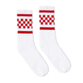 SOCCO Crew Length Socks - WHITE W/ RED CHECKERS - Pigeon's Roller Skate Shop