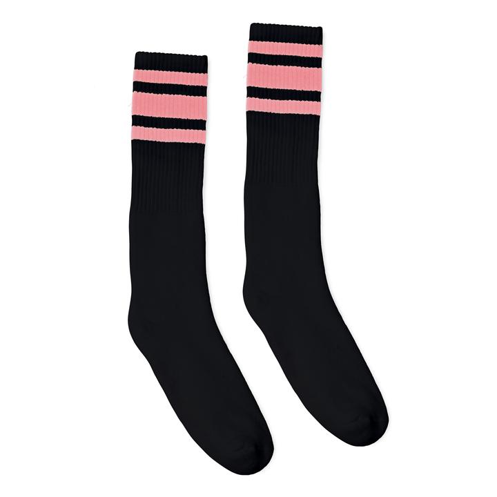SOCCO Knee High Socks - BLACK W/ PINK STRIPES - Pigeon's Roller Skate Shop