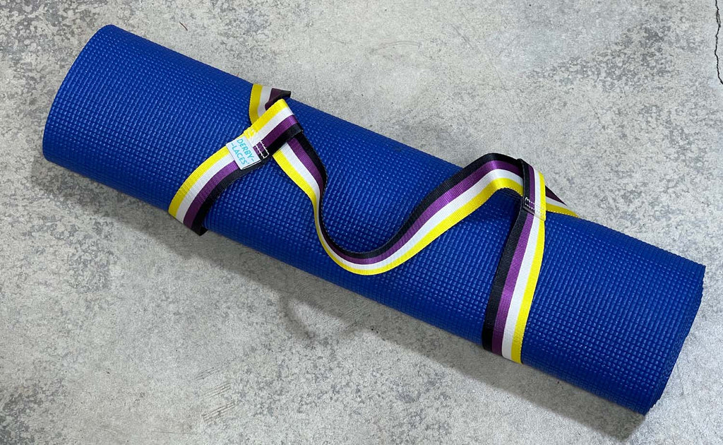 Skate and Gear Strap - NB PURPLE YELLOW STRIPE 54" - Pigeon's Roller Skate Shop