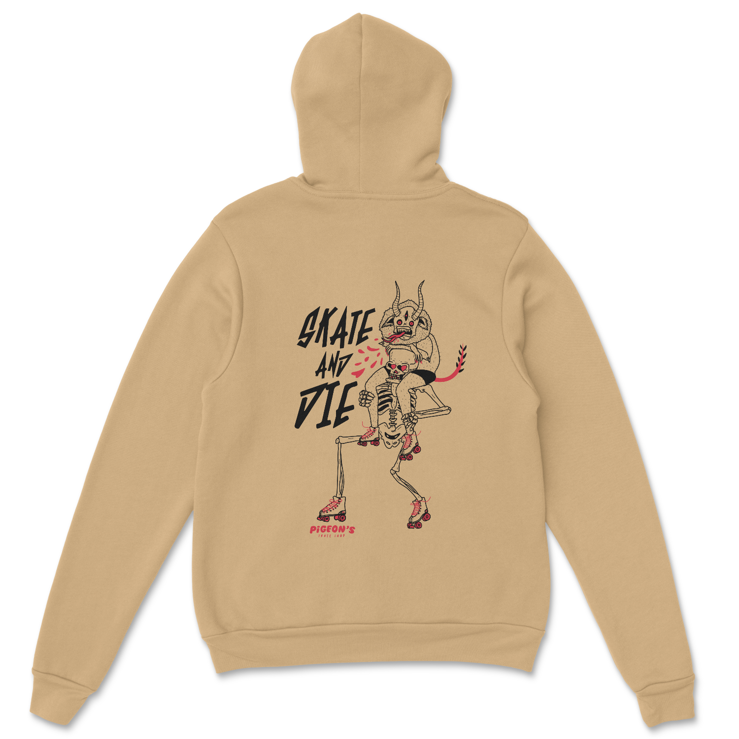 Shop Hoodie - SKATE AND DIE TAN - Pigeon's Roller Skate Shop