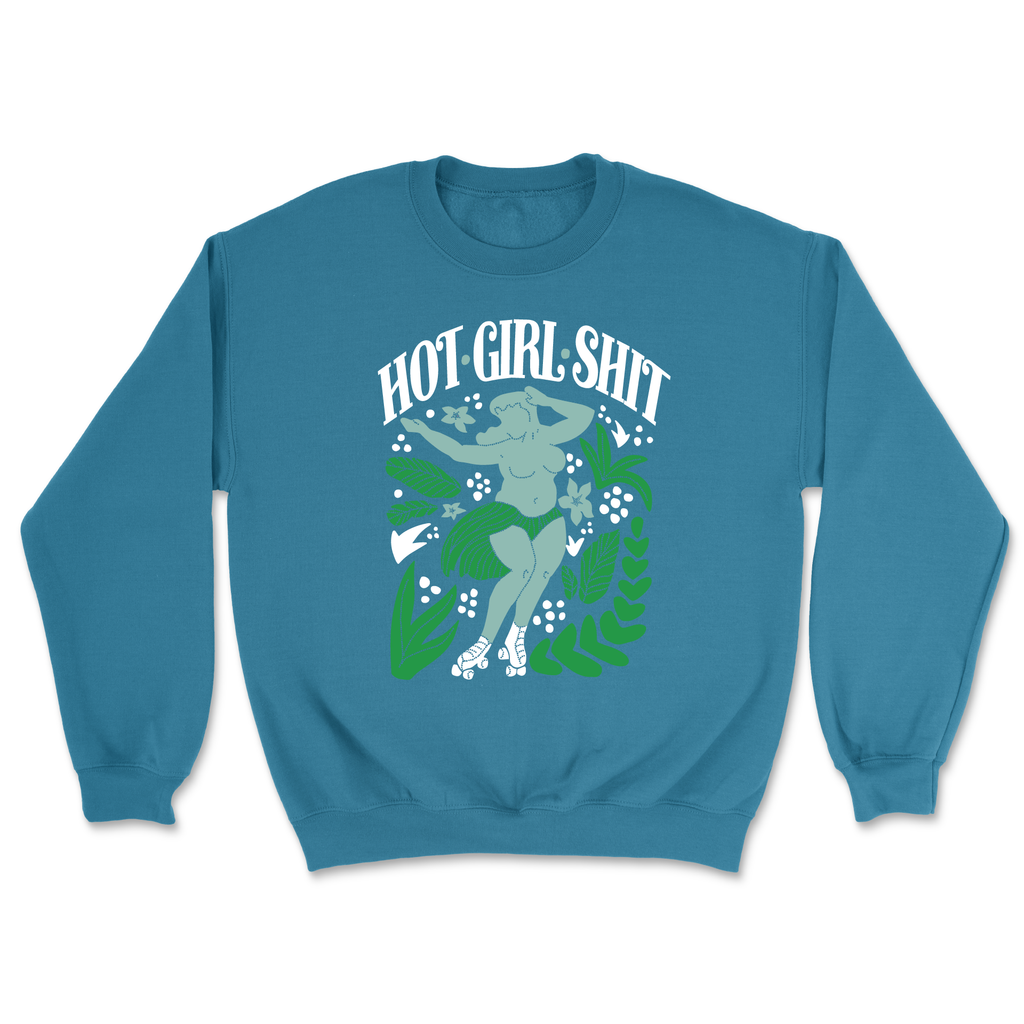 Shop Crewneck Sweater - HOT GIRL BLUE - Pigeon's Roller Skate Shop