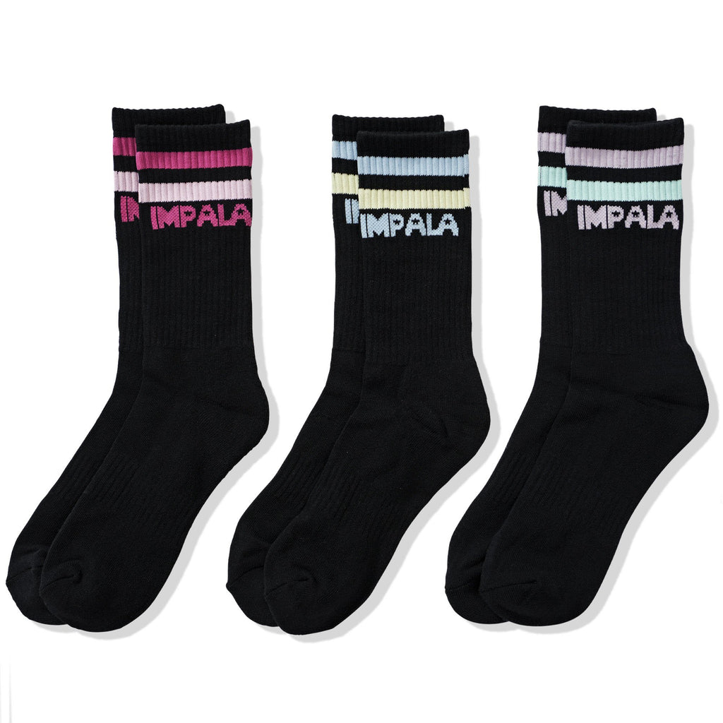 Impala Stripe Sock 3 Pack - BLACK W/ PASTEL - Pigeon's Roller Skate Shop