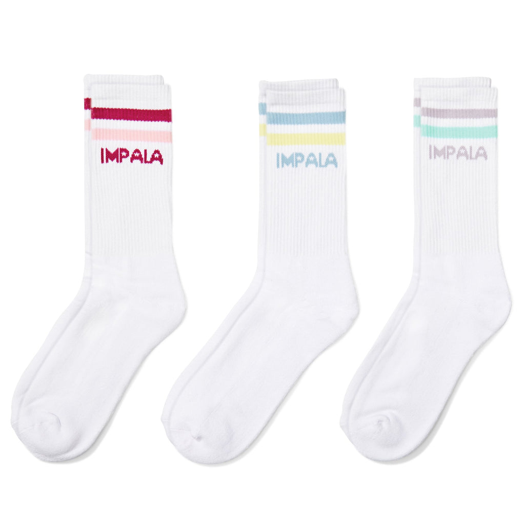 Impala Stripe Sock 3 Pack - WHITE W/ PASTEL - Pigeon's Roller Skate Shop