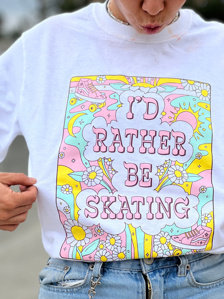 I'd Rather Be Skating Long Sleeve - WHITE - Pigeon's Roller Skate Shop