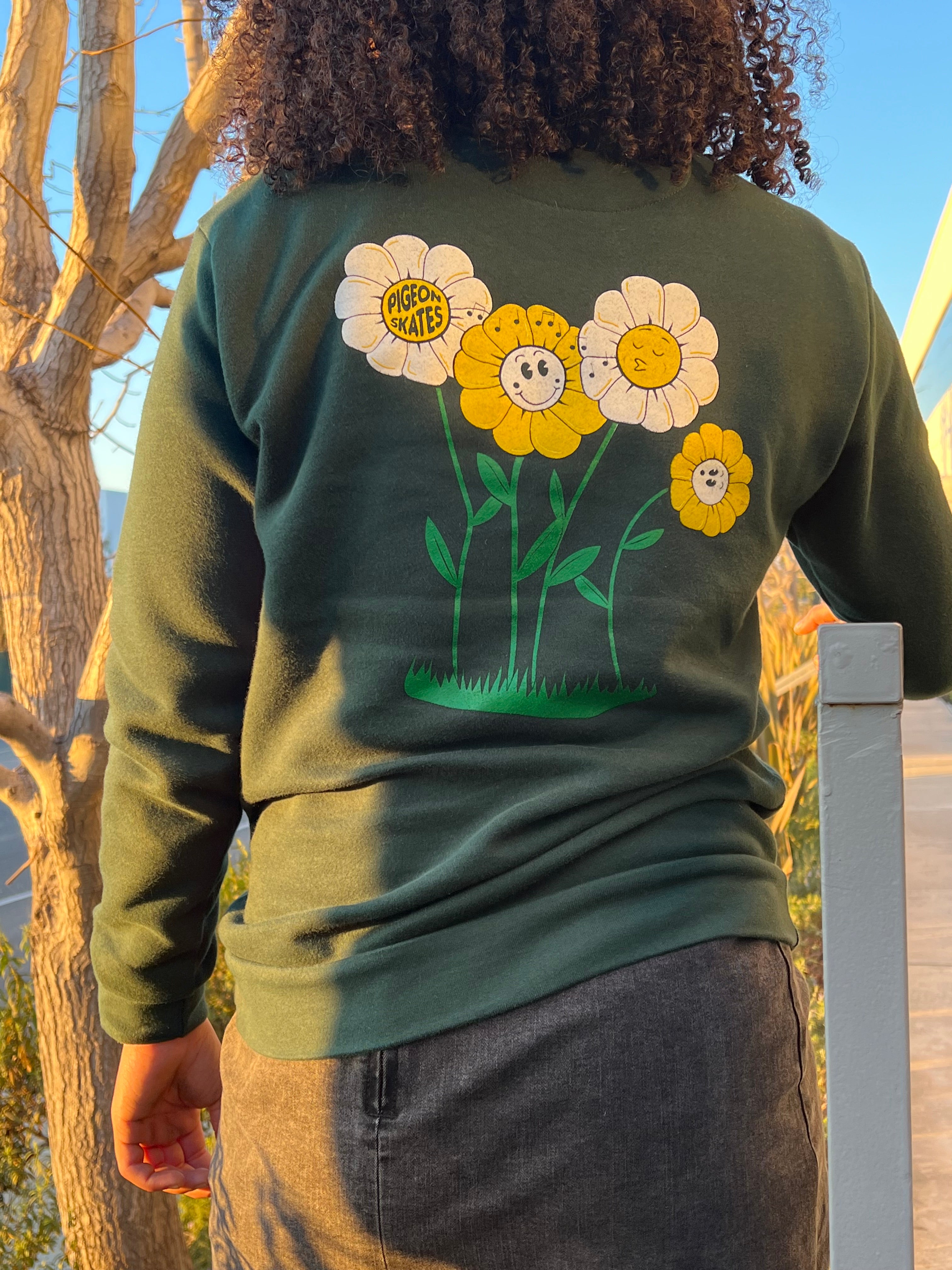 Pigeon's Flower Friends Crewneck Sweater *Pouch Pocket* - Pigeon's Roller Skate Shop