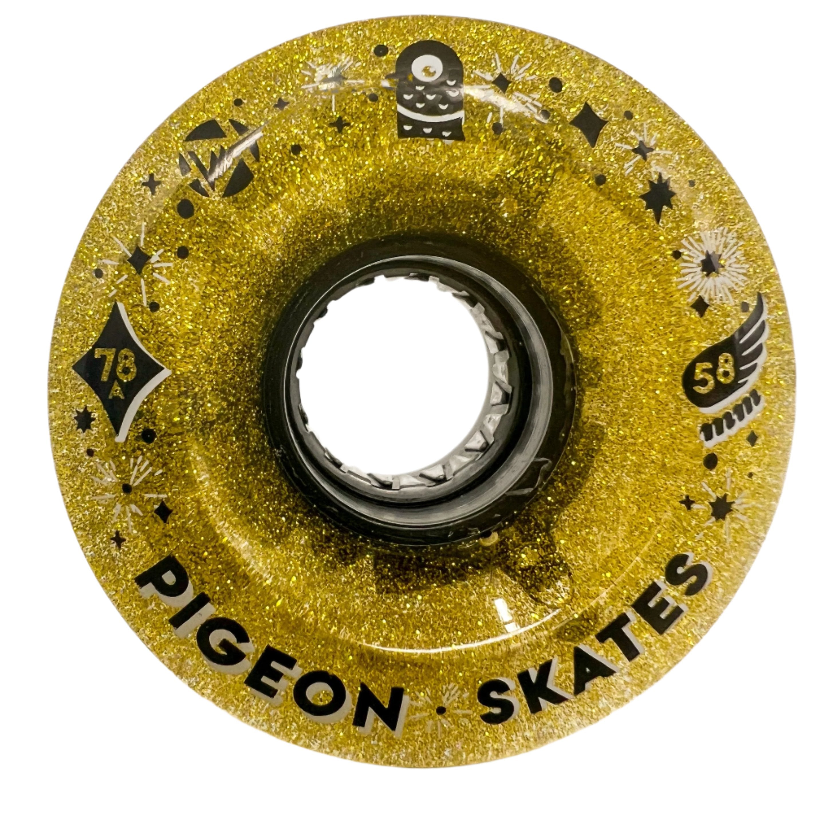 Luminous x Pigeon • Light Up Wheels - GOLD GLITTER- SLIM HUB - Pigeon's Roller Skate Shop