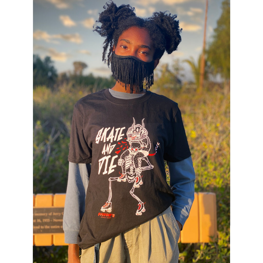 Skate And Die Shop Shirt - DEMON BLACK - Pigeon's Roller Skate Shop