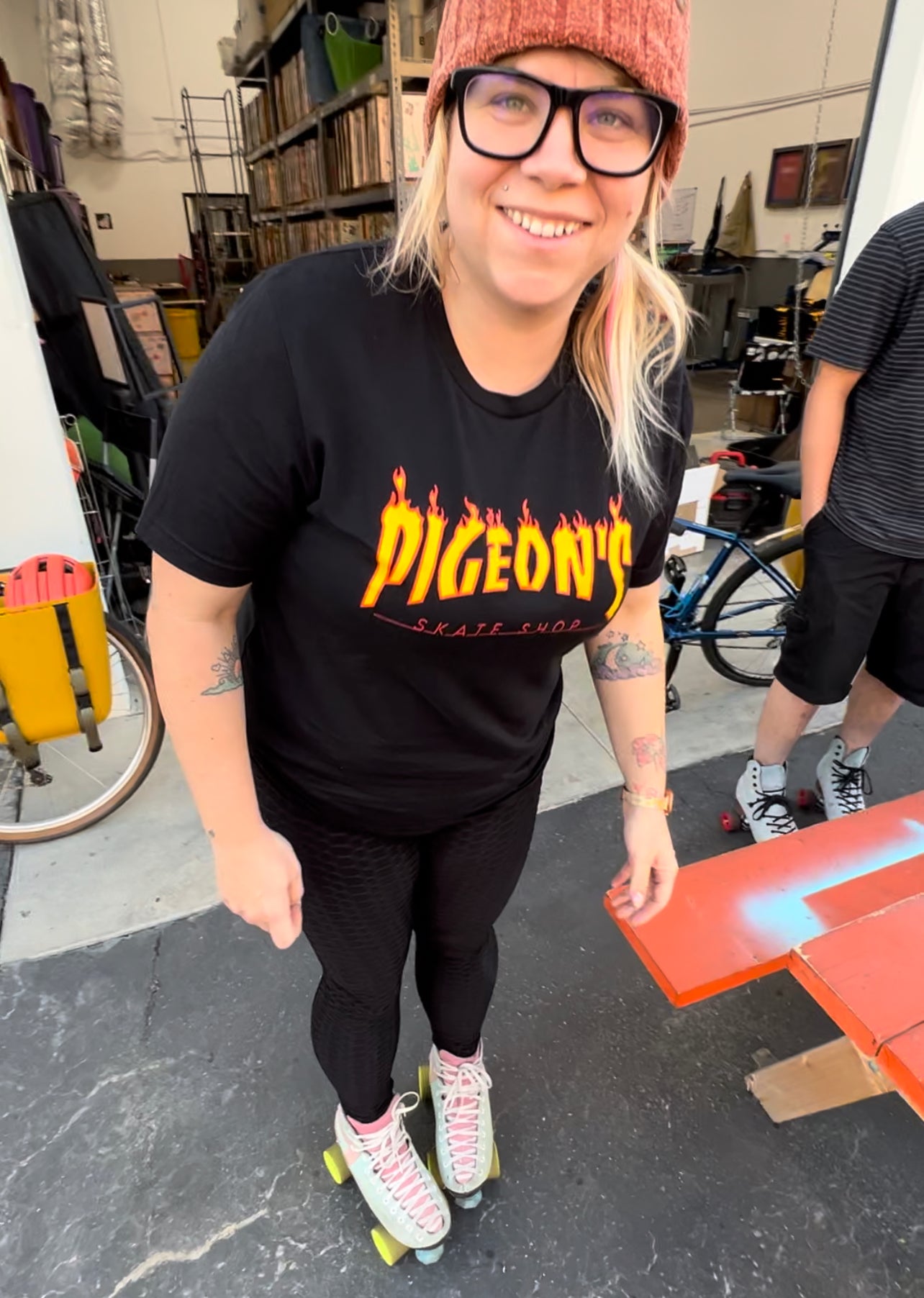 Pigeon's Skate Shop Flame Tee - BLACK - Pigeon's Roller Skate Shop