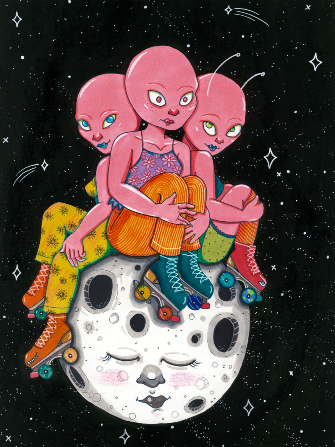 Cosmic Girls Art Print - Pigeon's Roller Skate Shop