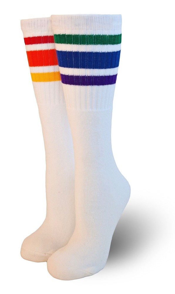 "Courage" White Knee High Pride Socks - Pigeon's Roller Skate Shop
