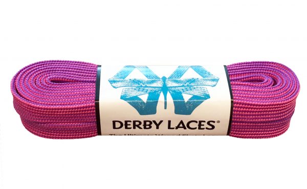 Purple and Hot Pink Stripe Waxed Derby Laces - Pigeon's Roller Skate Shop
