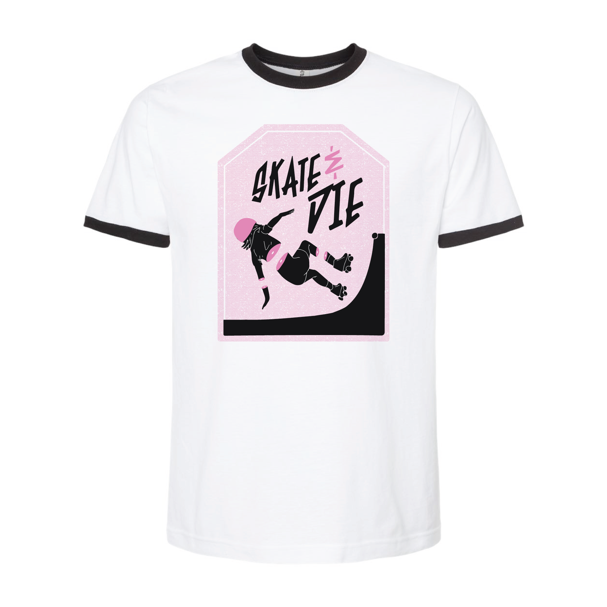 Skate And Die Shop Shirt- TOMBSTONE PINK RINGER - Pigeon's Roller Skate Shop