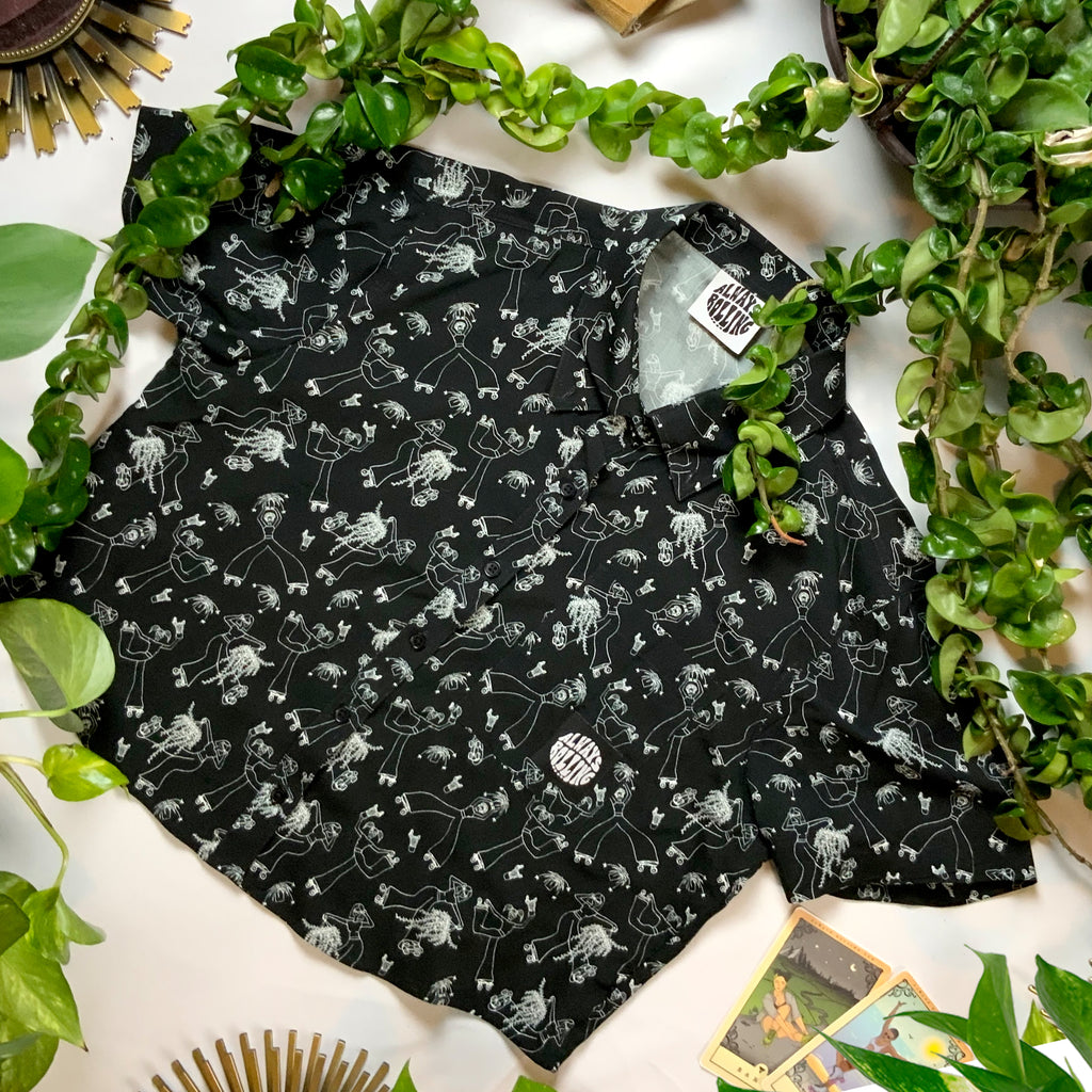Skate Crop Button Up- ROXANNE - Pigeon's Roller Skate Shop