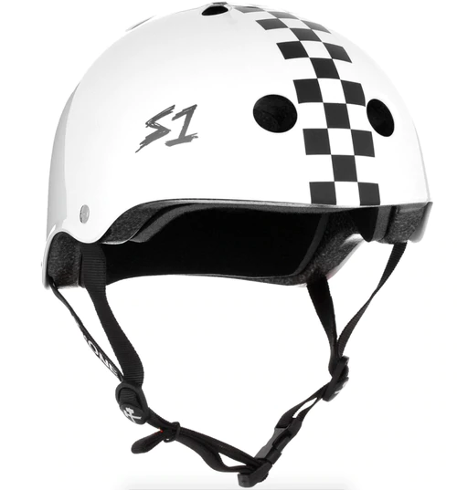 S1 Lifer Helmet - WHITE GLOSS WITH CHECKERS - Pigeon's Roller Skate Shop