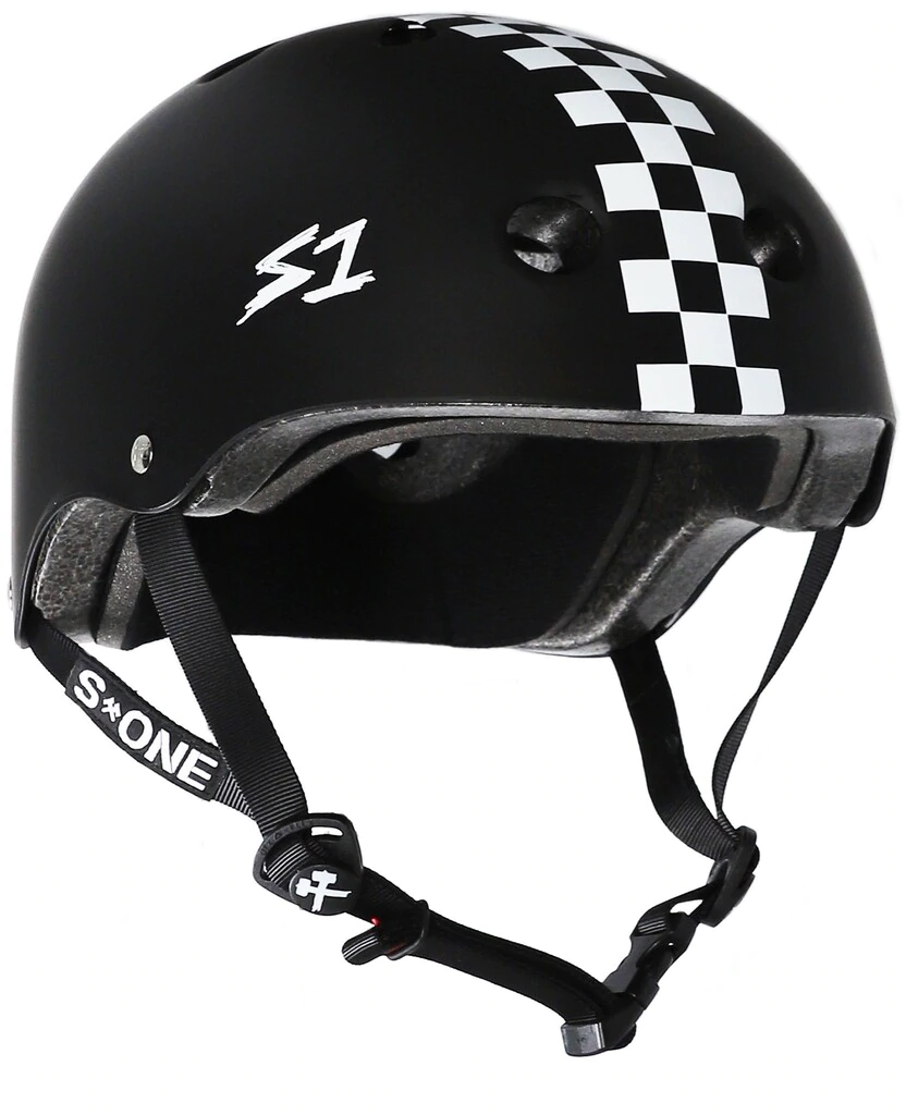 S1 Lifer Helmet - BLACK MATTE WITH CHECKERS - Pigeon's Roller Skate Shop