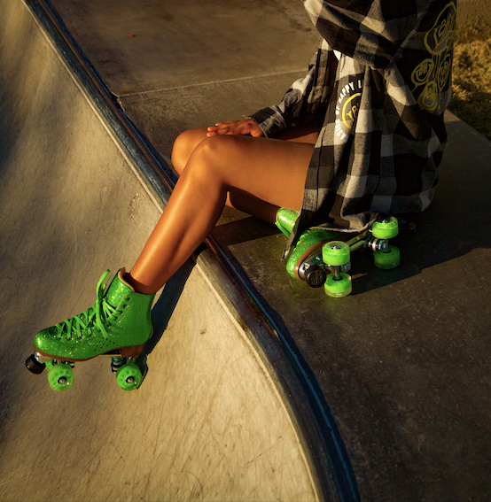Basics Of Happy Skates - GREEN GLITTER ALL SKATE - Pigeon's Roller Skate Shop
