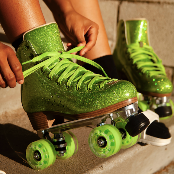 Basics Of Happy Skates - GREEN GLITTER ALL SKATE - Pigeon's Roller Skate Shop