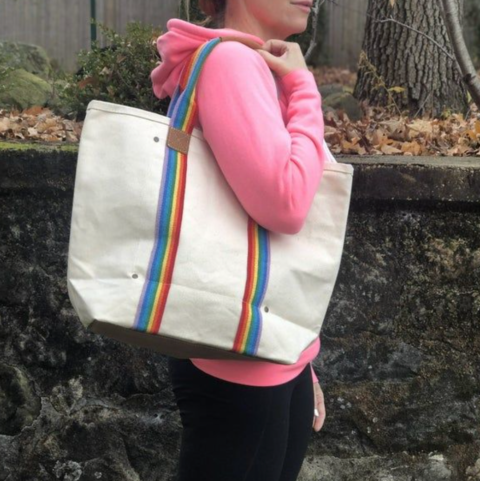 ShoreBags Canvas Tote Bag with Leather - RAINBOW - Pigeon's Roller Skate Shop