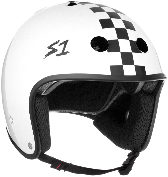 S1 Retro Lifer Helmet - WHITE GLOSS WITH CHECKERS - Pigeon's Roller Skate Shop