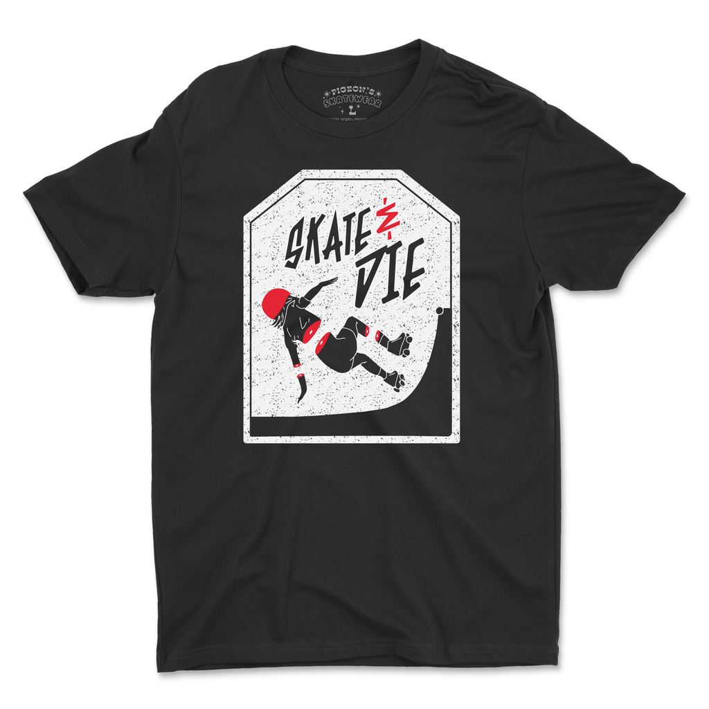 Skate And Die Shop Shirt - TOMBSTONE BLACK - Pigeon's Roller Skate Shop