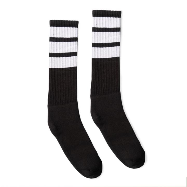 SOCCO Knee High Socks - BLACK W/ WHITE STRIPES - Pigeon's Roller Skate Shop