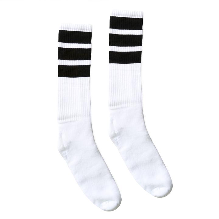 SOCCO Knee High Socks - WHITE W/ BLACK STRIPES - Pigeon's Roller Skate Shop