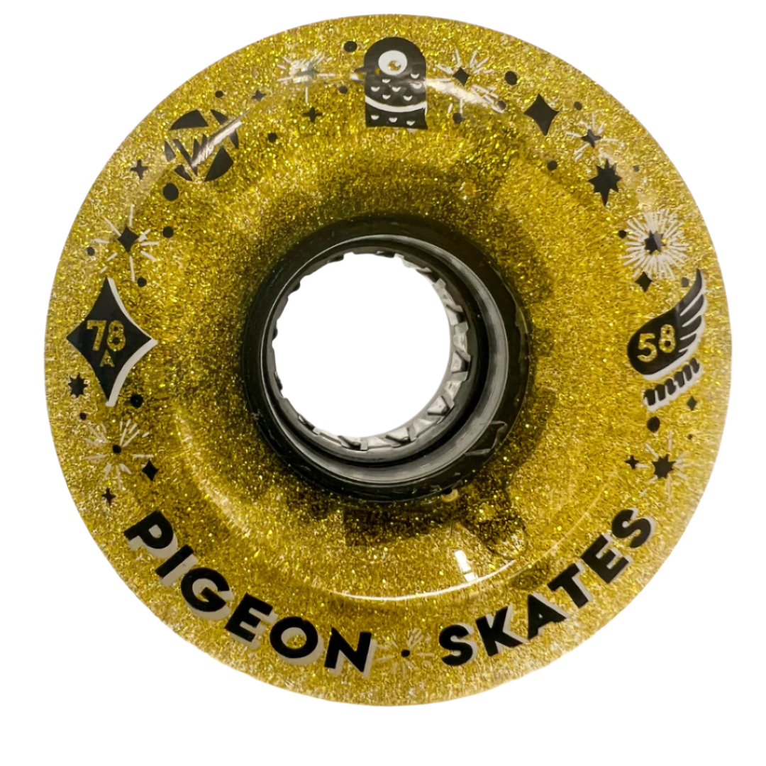 Luminous x Pigeon • Light Up Wheels - GOLD GLITTER- SLIM HUB - Pigeon's Roller Skate Shop
