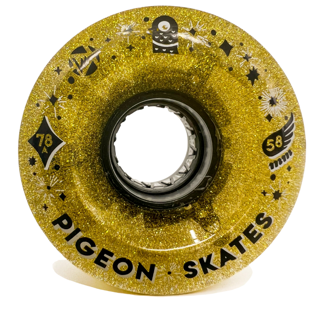 Luminous x Pigeon • Light Up Wheels - GOLD GLITTER- SLIM HUB - Pigeon's Roller Skate Shop
