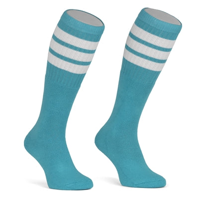 Skater Socks Knee Length - AQUA WITH WHITE STRIPES - Pigeon's Roller Skate Shop