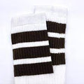 Skater Socks Knee Length - WHITE W/ BROWN STRIPES - Pigeon's Roller Skate Shop