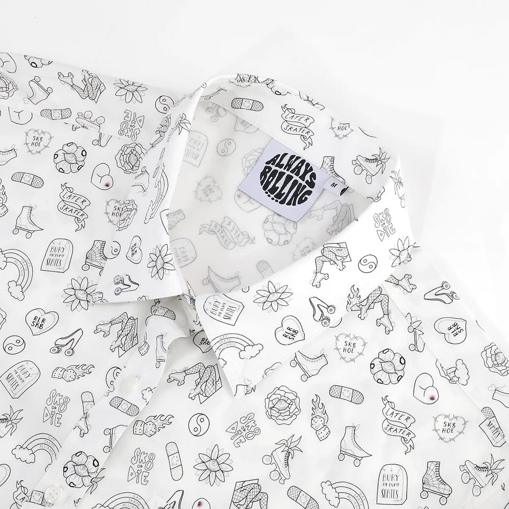 Skate Crop Button Up - KAT - Pigeon's Roller Skate Shop