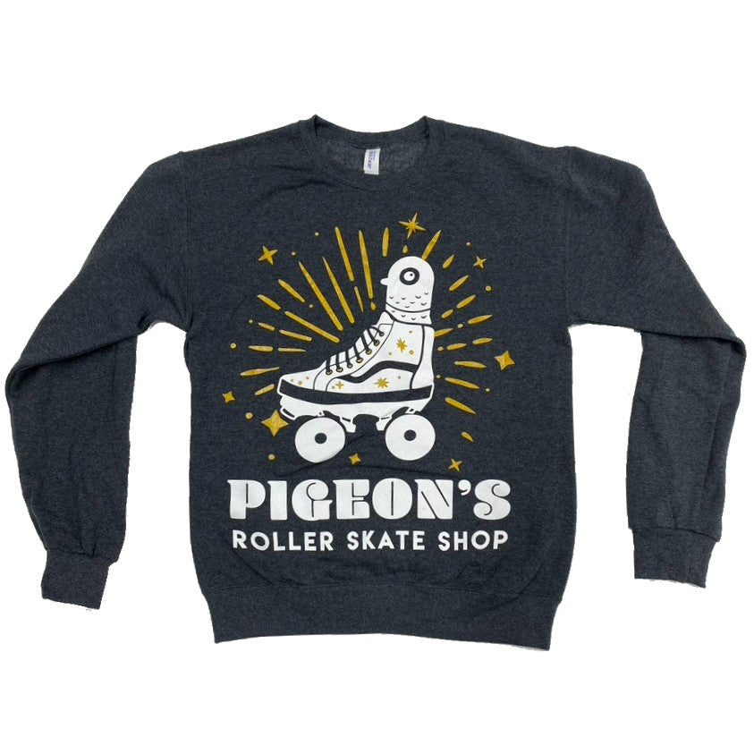 Pigeon's Roller Skate Shop Crewneck - GREY/GOLD - Pigeon's Roller Skate Shop