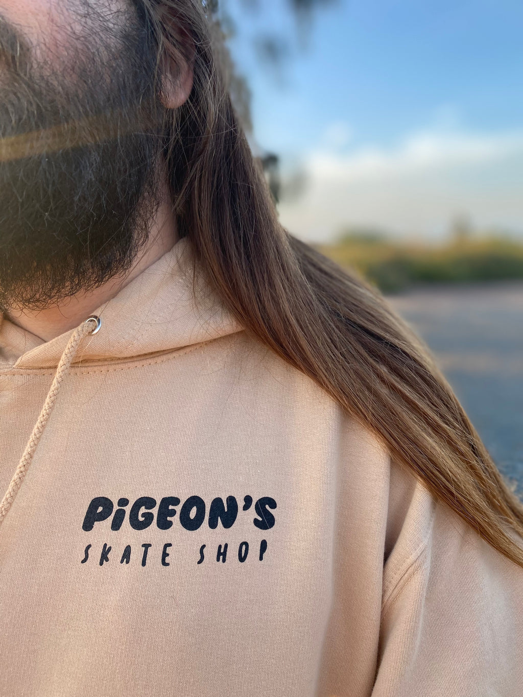 Shop Hoodie - SKATE AND DIE TAN - Pigeon's Roller Skate Shop