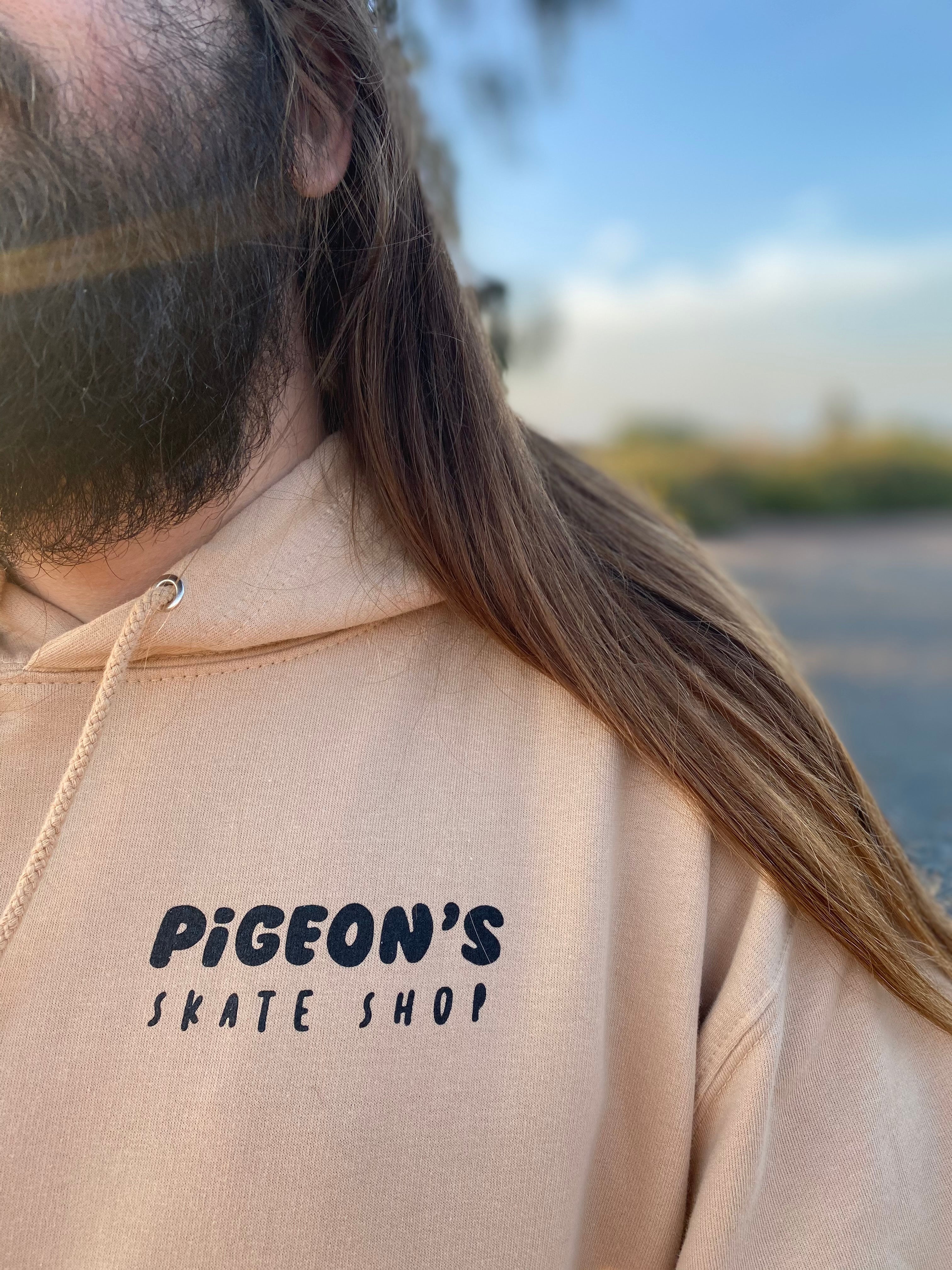 Shop Hoodie - SKATE AND DIE TAN - Pigeon's Roller Skate Shop