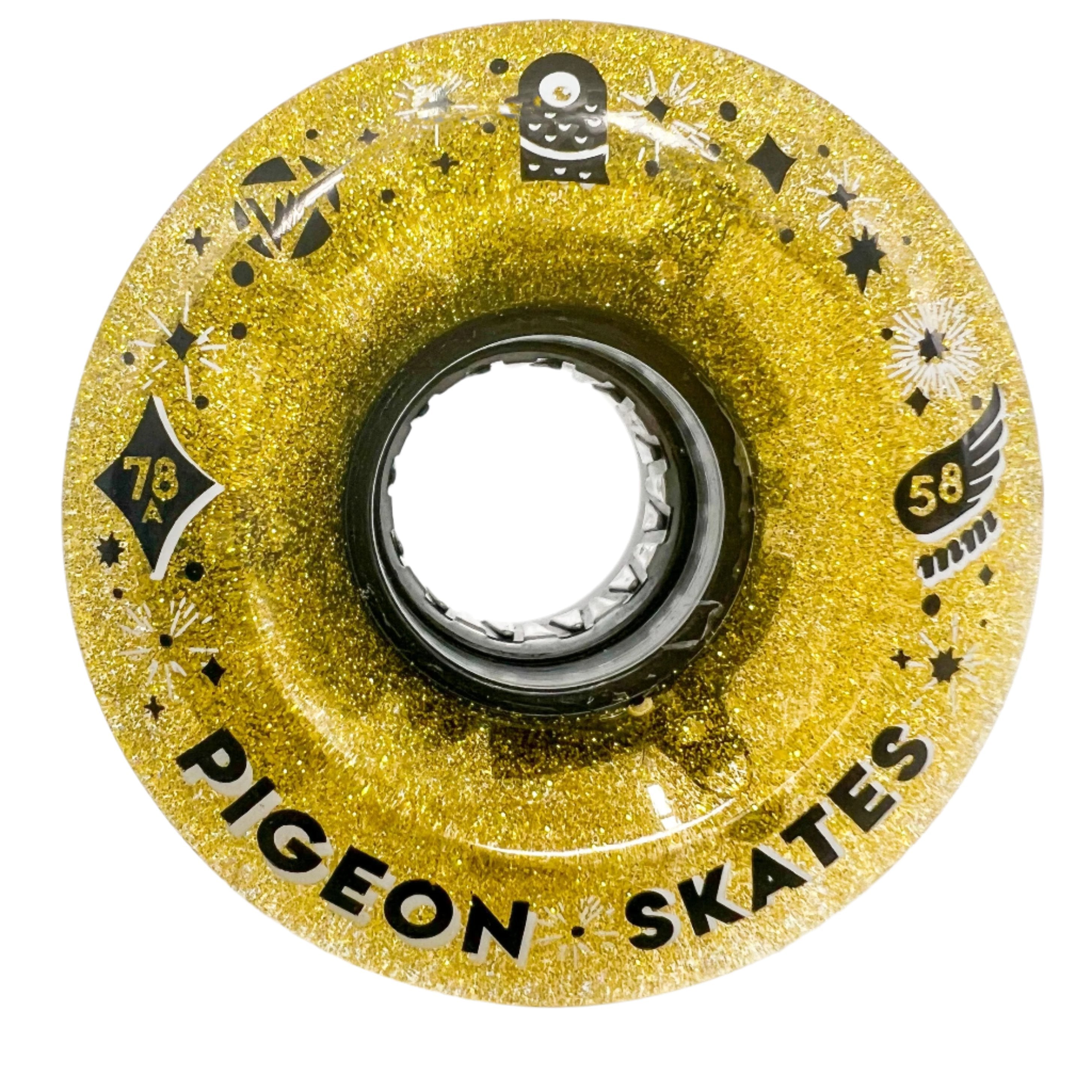 Luminous x Pigeon • Light Up Wheels - GOLD GLITTER- SLIM HUB - Pigeon's Roller Skate Shop