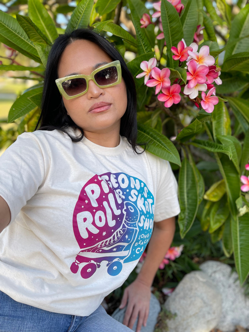 Pigeon's Gradient Skate Shop Tee - CREAM - Pigeon's Roller Skate Shop