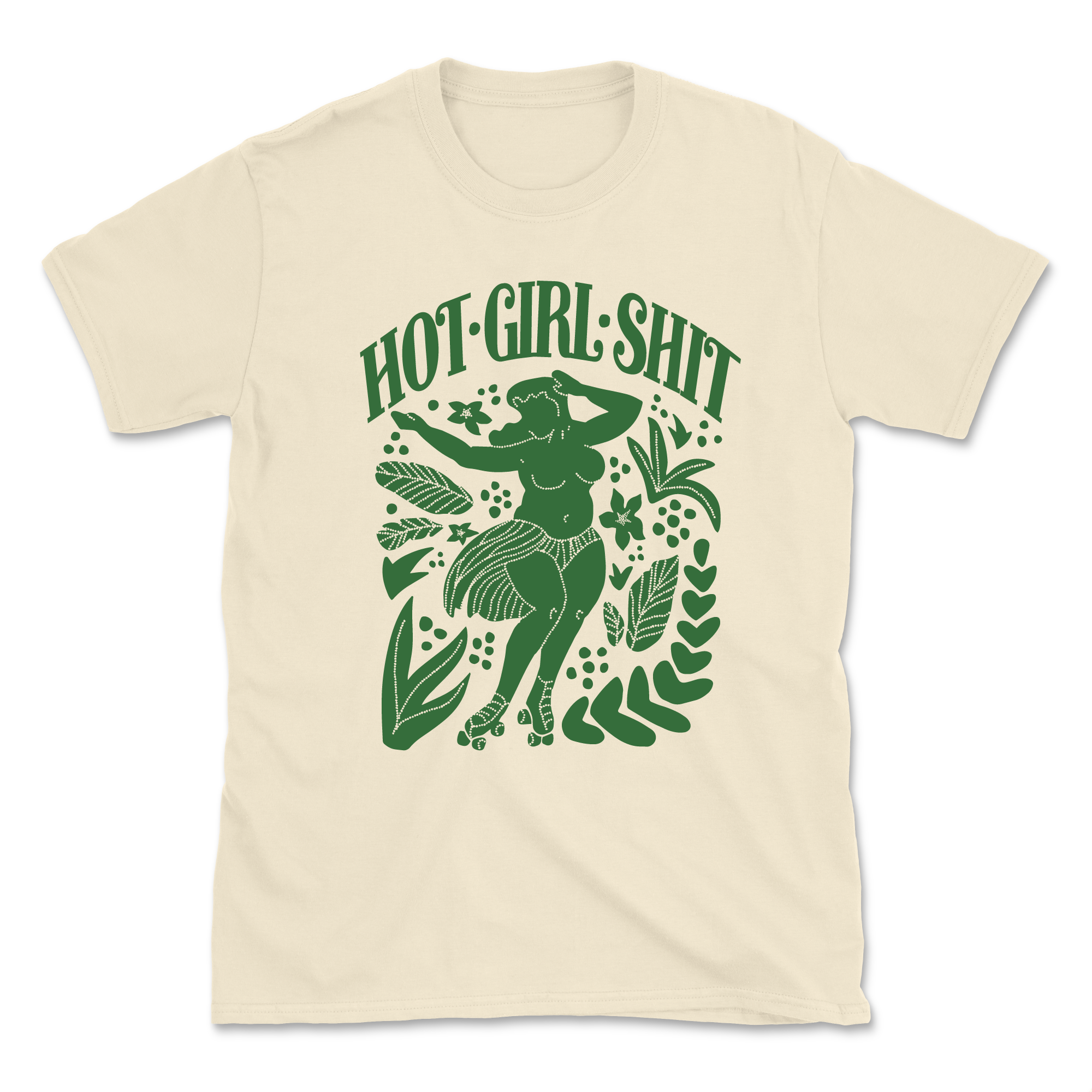 Shop T-Shirt - HOT GIRL TAN/GREEN - Pigeon's Roller Skate Shop