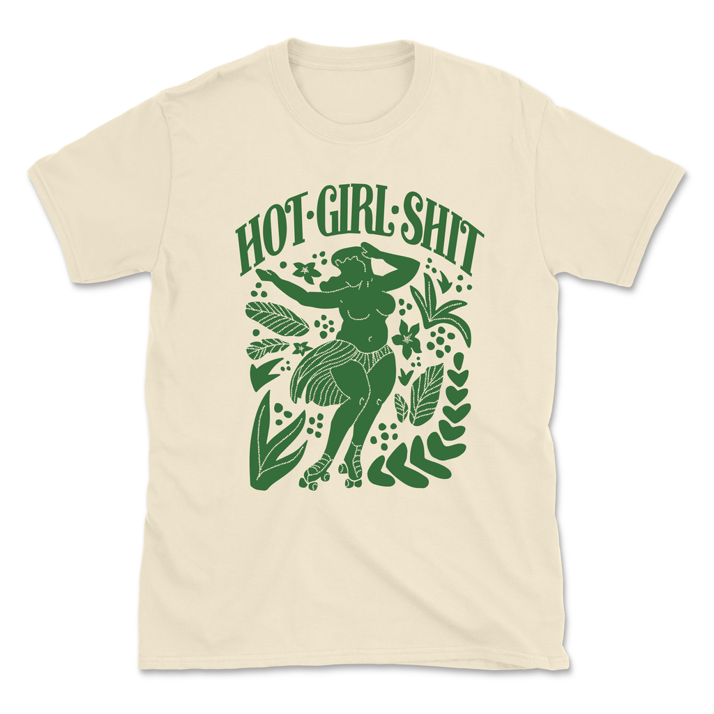 Shop T-Shirt - HOT GIRL TAN/GREEN - Pigeon's Roller Skate Shop