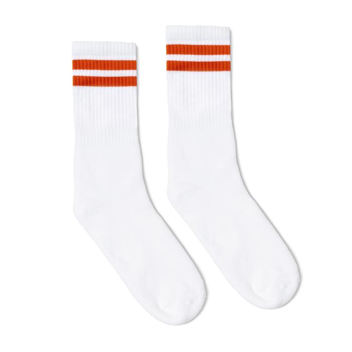SOCCO Crew Length Socks - WHITE W/ ORANGE (2 STRIPES) - Pigeon's Roller Skate Shop