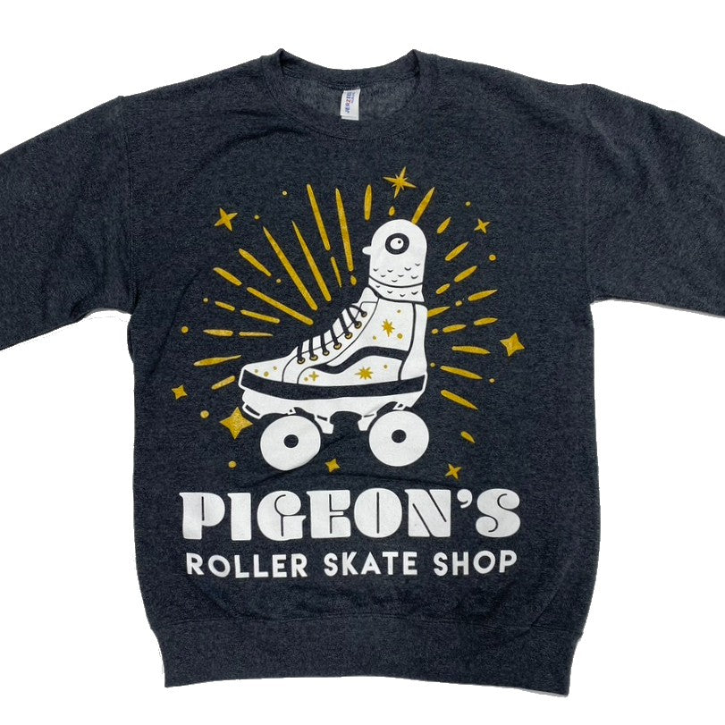 Pigeon's Roller Skate Shop Crewneck - GREY/GOLD - Pigeon's Roller Skate Shop