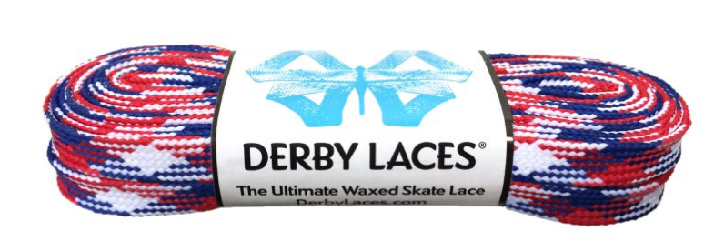 Derby Laces Waxed - BLUE/RED CAMO 96'' - Pigeon's Roller Skate Shop